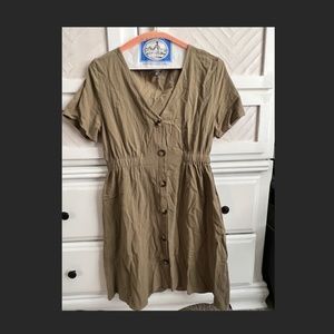 Above knee Button down olive green dress